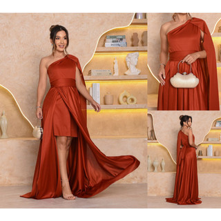 Vestido Feminino Longo com Capa Festa Casamento Madrinhas Formatura Plus Size