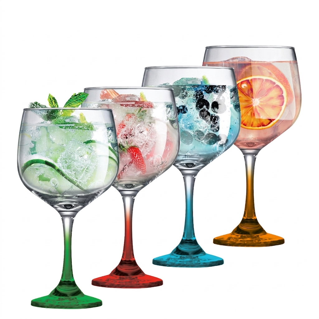 Kit 2 Taças de Vidro Gin 690ml Personalizadas, Jogo Taças Gin de Vidro Haste Cores Variadas - Ruvolo