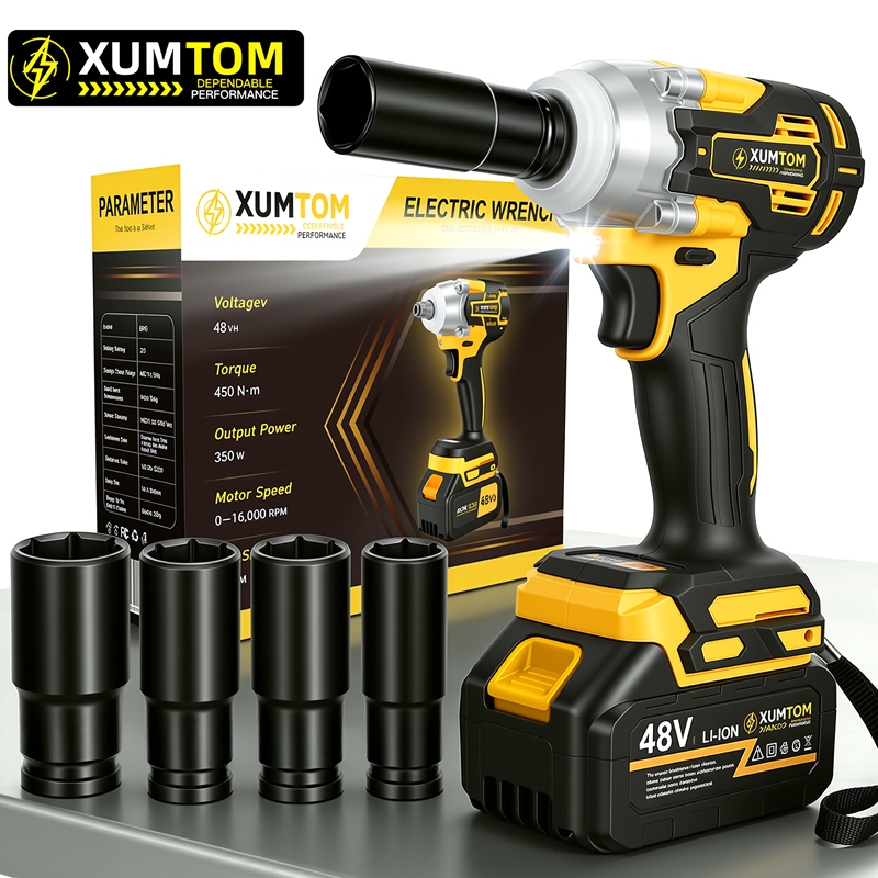 Chave Impacto Sem Fio 48V 450Nm 2 Baterias Parafusadeira Alta Potência 3000RPM Motor Brushless(110v/220v )