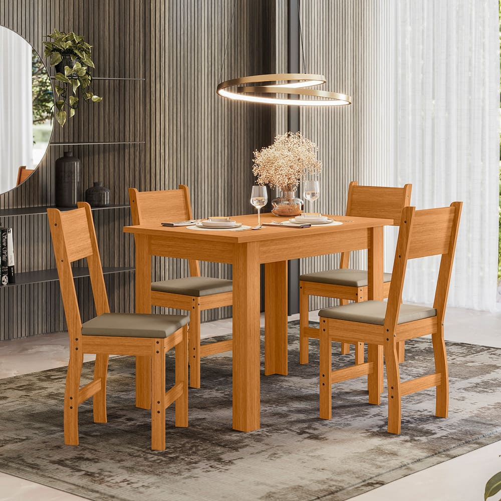 Mesa de Jantar Bellagio Com 4 Cadeiras Savana Com Tampo Assento Reforçados 108x68cm Para Cozinha