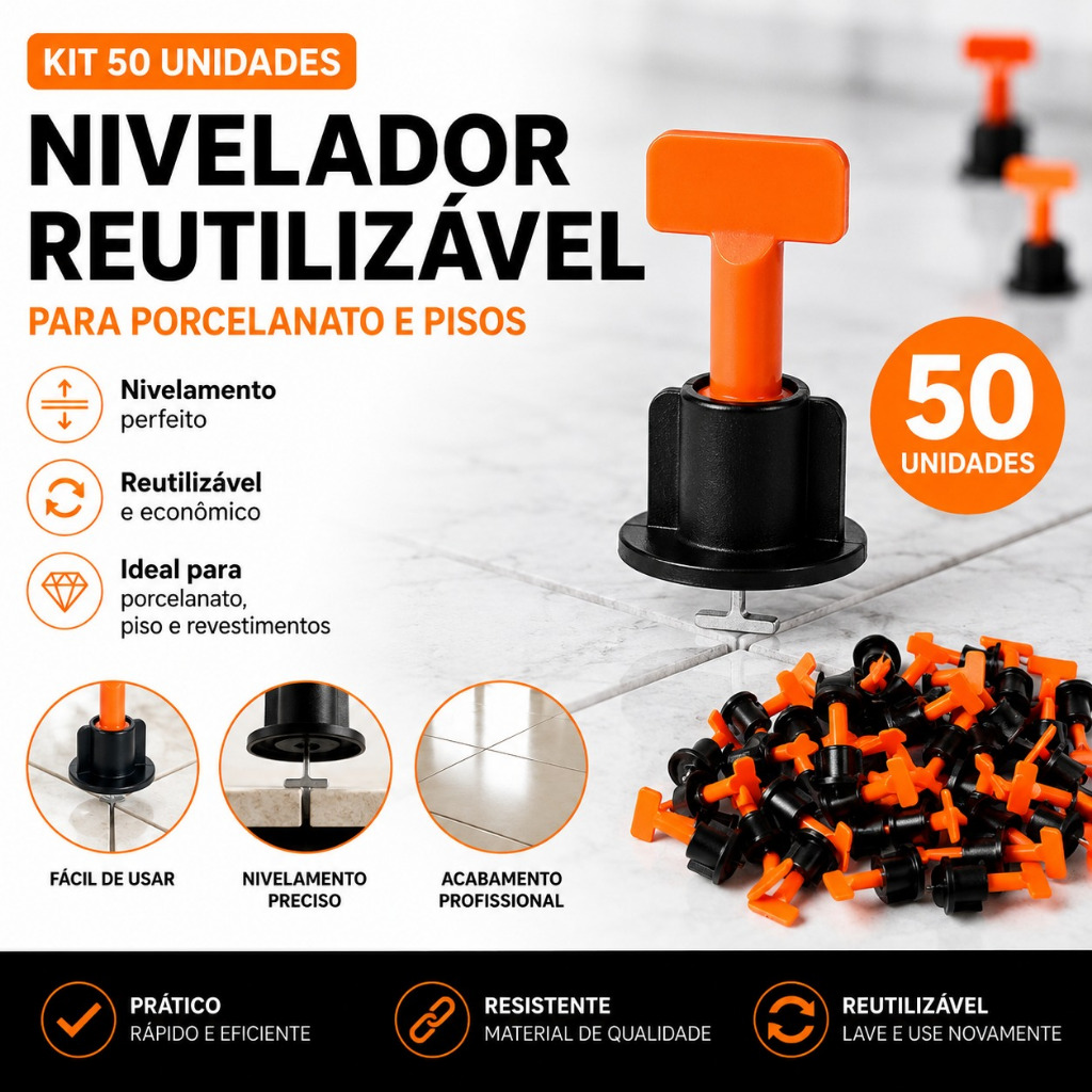 Nivelador Espaçador 1,0mm Reutilizável Para Pisos Porcelanatos Azulejos 50 UN