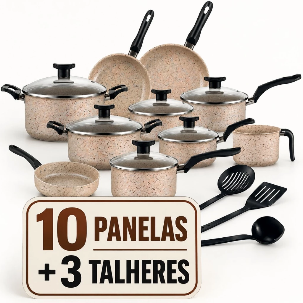 Jogo Panelas 13Pç Antiaderente Conjunto Kit Frigideira Caçarola Fervedor Cozinha Completa Mesa Posta