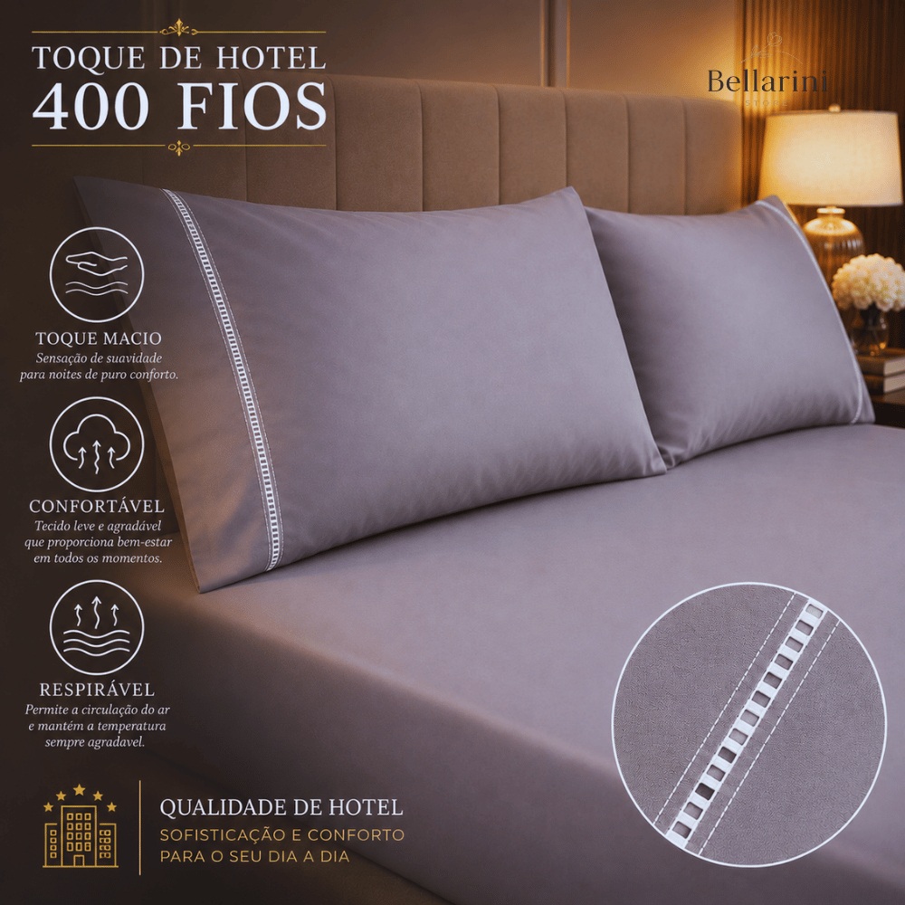 Jogo de Lençol 3 Peças Casal Cama Queen 400 Fios Micropercal Acetinado Ponto Palito Com Elástico