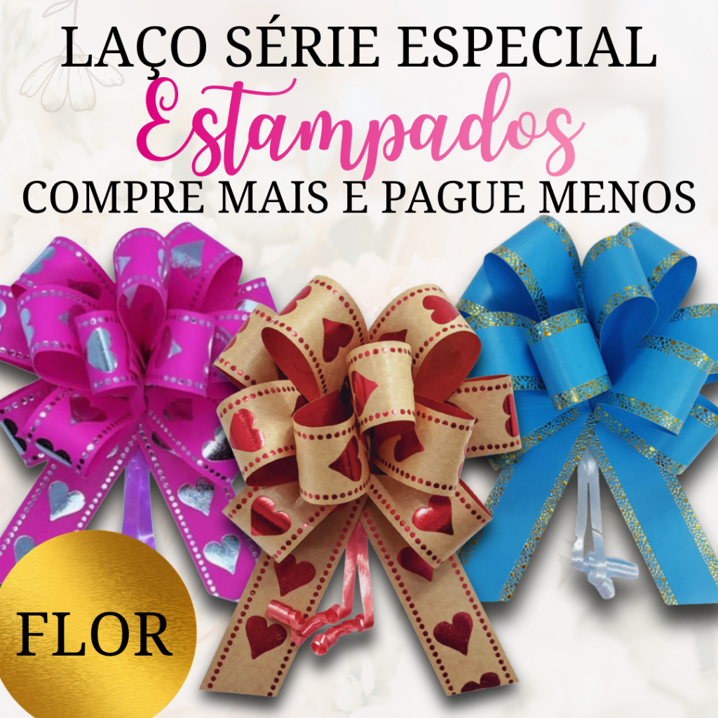 Laço Pronto Para Presente e Embalagem Laço Estampado Flor 10 unidades