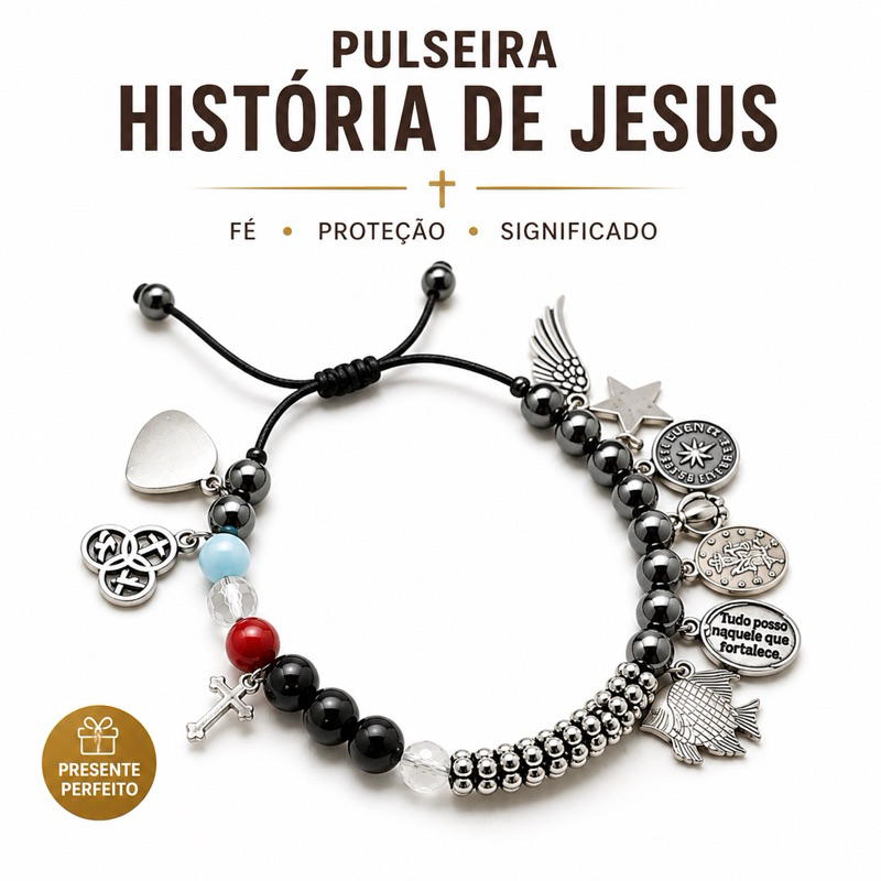 Pulseira História de Jesus Feminina Masculina Regulável Berloques Cristãos
