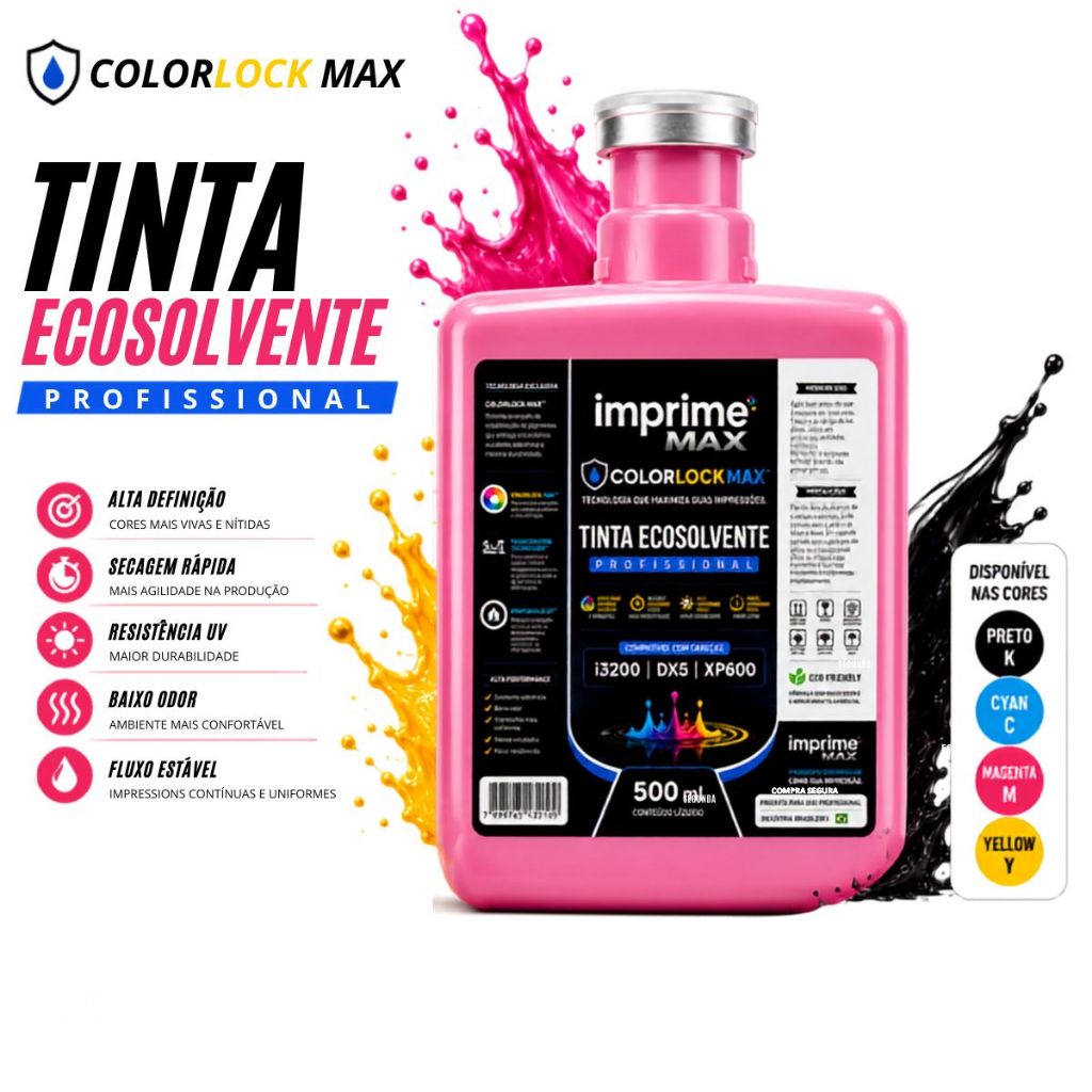 Tinta Eco Solvente Profissional 500ml Cabeça i3200 DX5 XP600 Comunicação Visual Plotter Eficiente