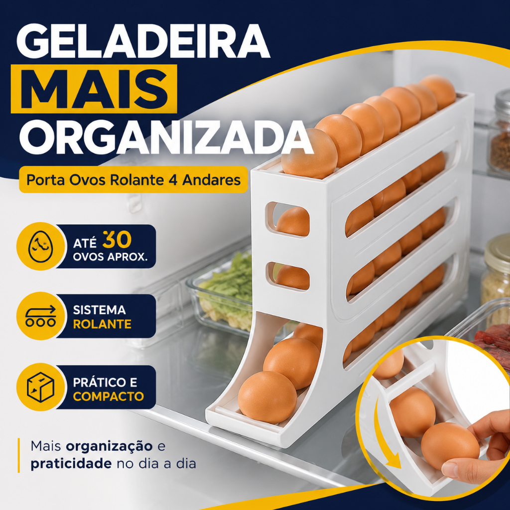 Porta-Ovos Dispenser Rolante Automático 4 Andares 30 Ovos