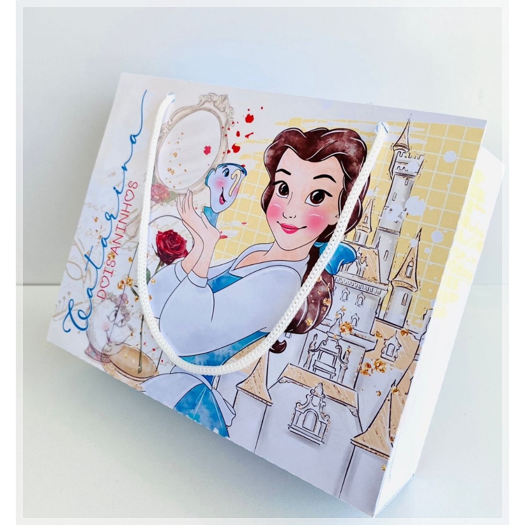 sacolinha personalizada bela e a fera-lembrancinha personalizada-festa personalizada-aniversario personalizado