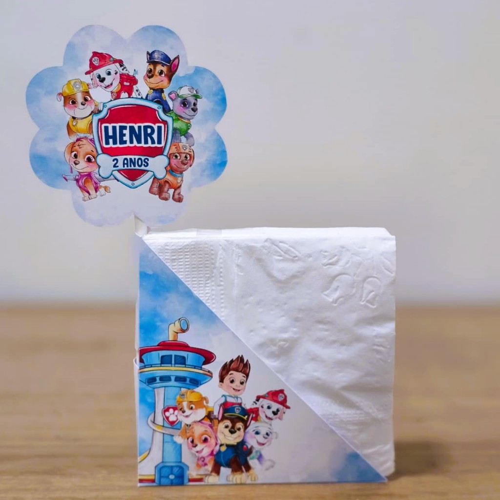 Centro de Mesa Porta Guardanapo Patrulha Canina Azul Aquarela Personalizado Enfeite Festa Aniversário Chá Infantil