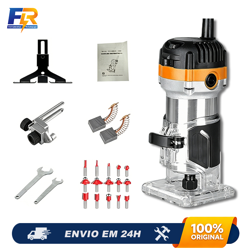 Kit Tupia Manual Laminadora 800w 6mm orpo em Alumínio Profissional + 15 Fresas
