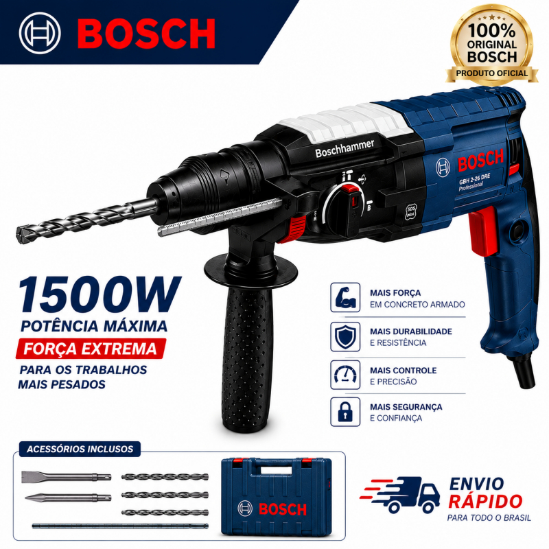 Furadeira de Impacto Rotativa Bosch GBH 2-28D 1500W Original Profissional Furadeira Parafusadeira