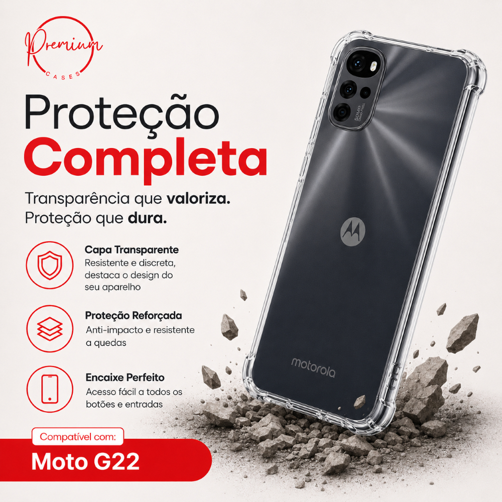 Detalhes do Capa Capinha Anti Impacto Para Moto G22 + Película 3D Vidro Temperado