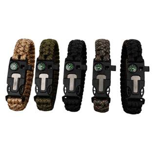 Pulseira de Sobrevivência Paracord 5 em 1 - Bússola, Apito, Pederneira, Corda Tática