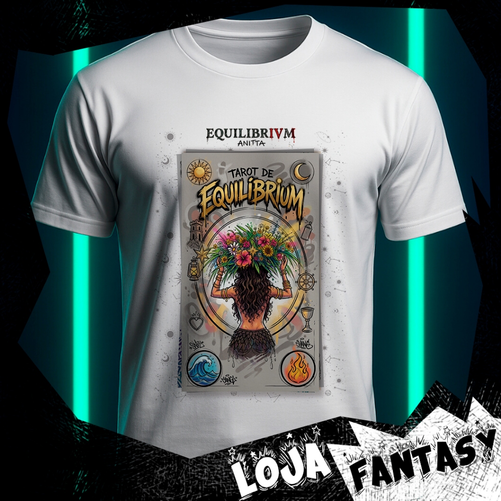 Camiseta Anitta - EQUILIBRIVM - Tarot Collection - Fantasy art - Cartoon Deck bege III