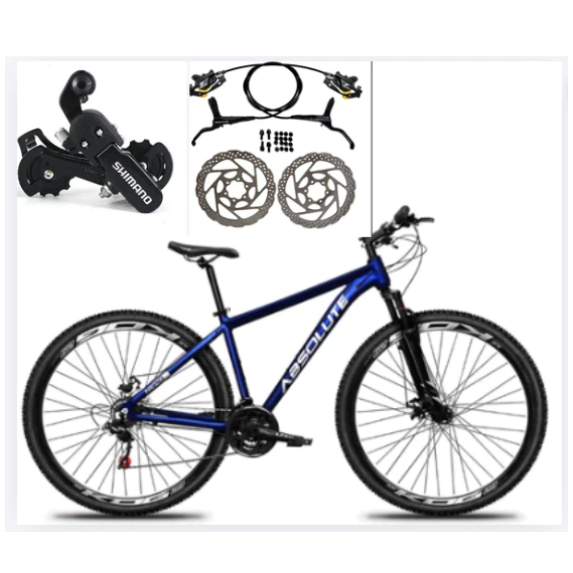 Bicicleta Aro 29 Absolute Nero 5 Azul Alumínio 21v Shimano Freio Disco Hidraulico com Suspensão
