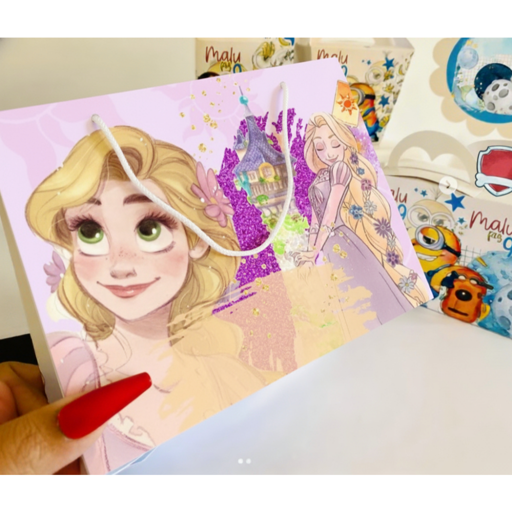 sacolinha personalizada enrolados rapunzel-lembrancinha personalizada-festa personalizada-aniversario personalizado