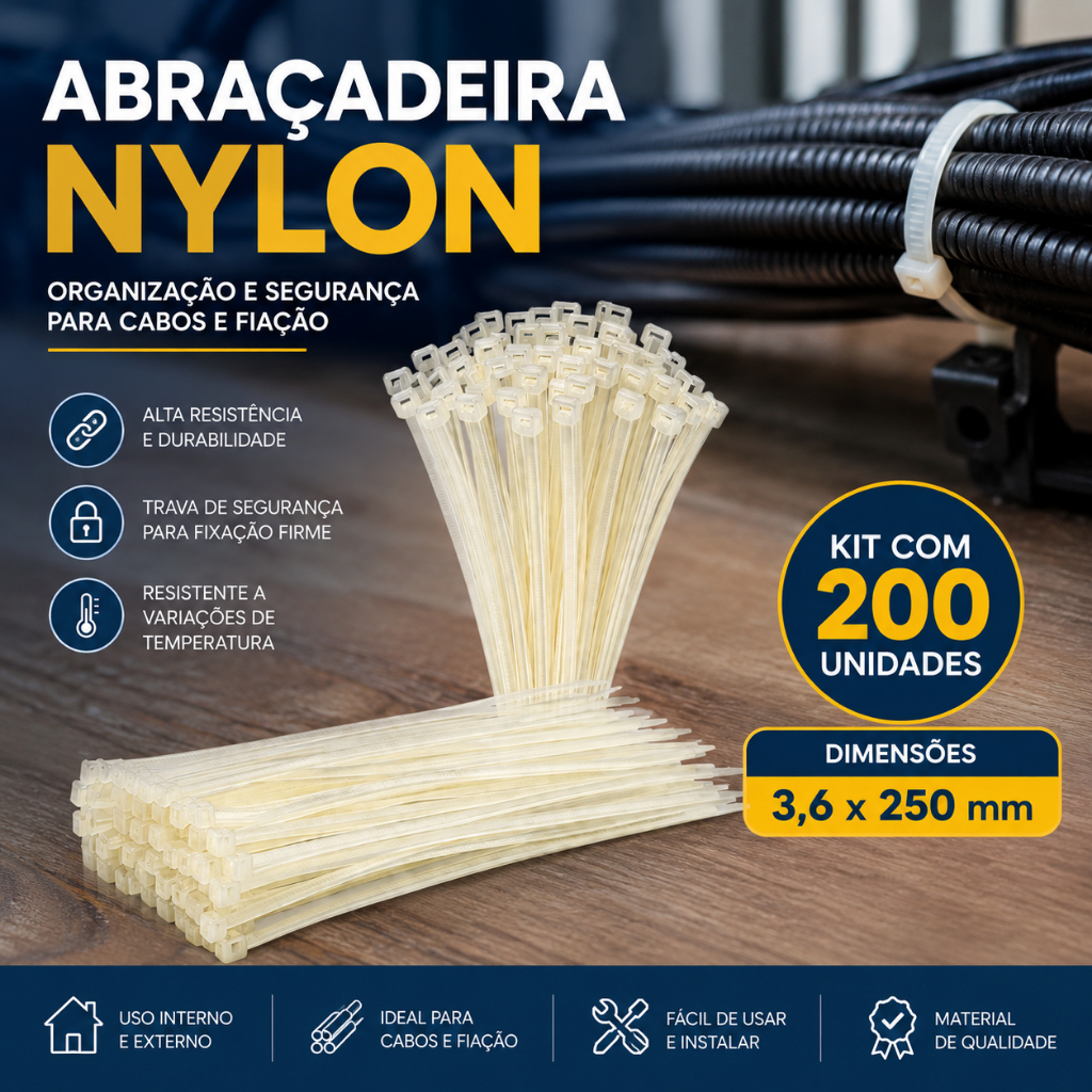 Abraçadeira Fita Enforca Gato 3,6x250 mm 200 Unidades Organiza Fios