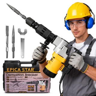 Marreta Demolidora Elétrica 12000W 15J 6500RPM Picareta Elétrica com 2 Cinzéis + Chaves + Maleta Plástica