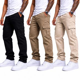 Calça Cargo Masculina Verde Militar Sarja Premium Bolso Lateral Cós Elástico Streetwear Adulto