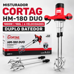 Misturador Elétrico Cortag HM-180 Duo 1800W 100L 6 Velocidades Duplo Batedor Argamassa Tinta Rejunte