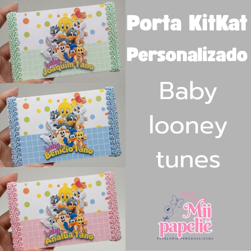 Porta Kit Kat Personalizado Baby Looney Tunes - Lembrancinha Luxo Festa Infantil - Papelaria Personalizada Festa