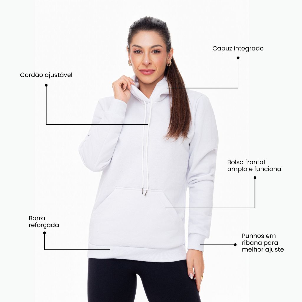 Moletom Casaco Blusa De Frio Lisa Canguru Unissex Com Bolso Capuz Macio Algodão Flanelado Inverno · foto 2