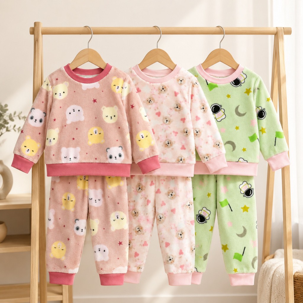 Conjunto Pijama Inverno Fleece Menina P ao 3 Anos Estampas Fofas Sortida Quentinho