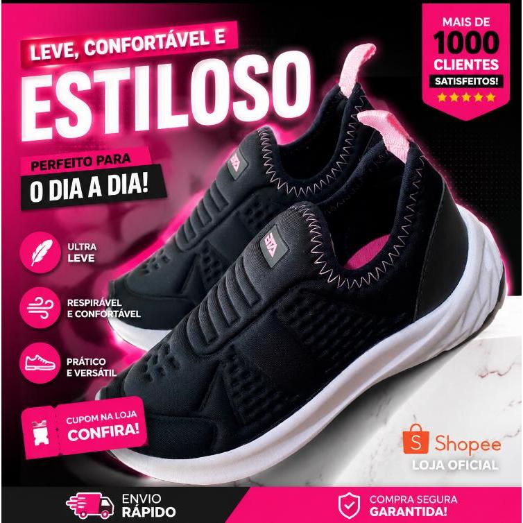Tênis Infantil Feminino Batatinha Casual Confortável Leve Menina Preto Rosa 28 ao 35.