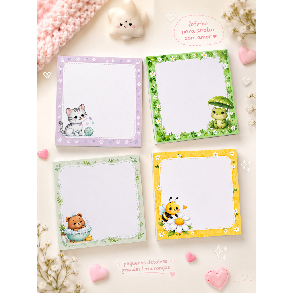 Kit 2 Blocos de Notas 8x8cm Bloco de Anotações Rascunho Memo Pad Fofo 30 Folhas cada bloco