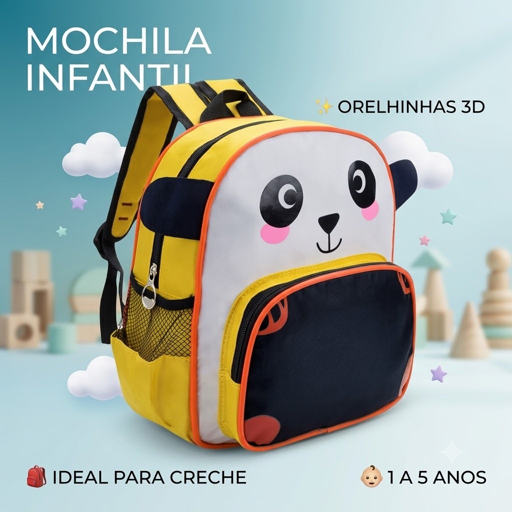 Mochila Infantil Creche Bebê 1 a 4 Anos Animais 3D Leve Confortável Escola Menino Menina