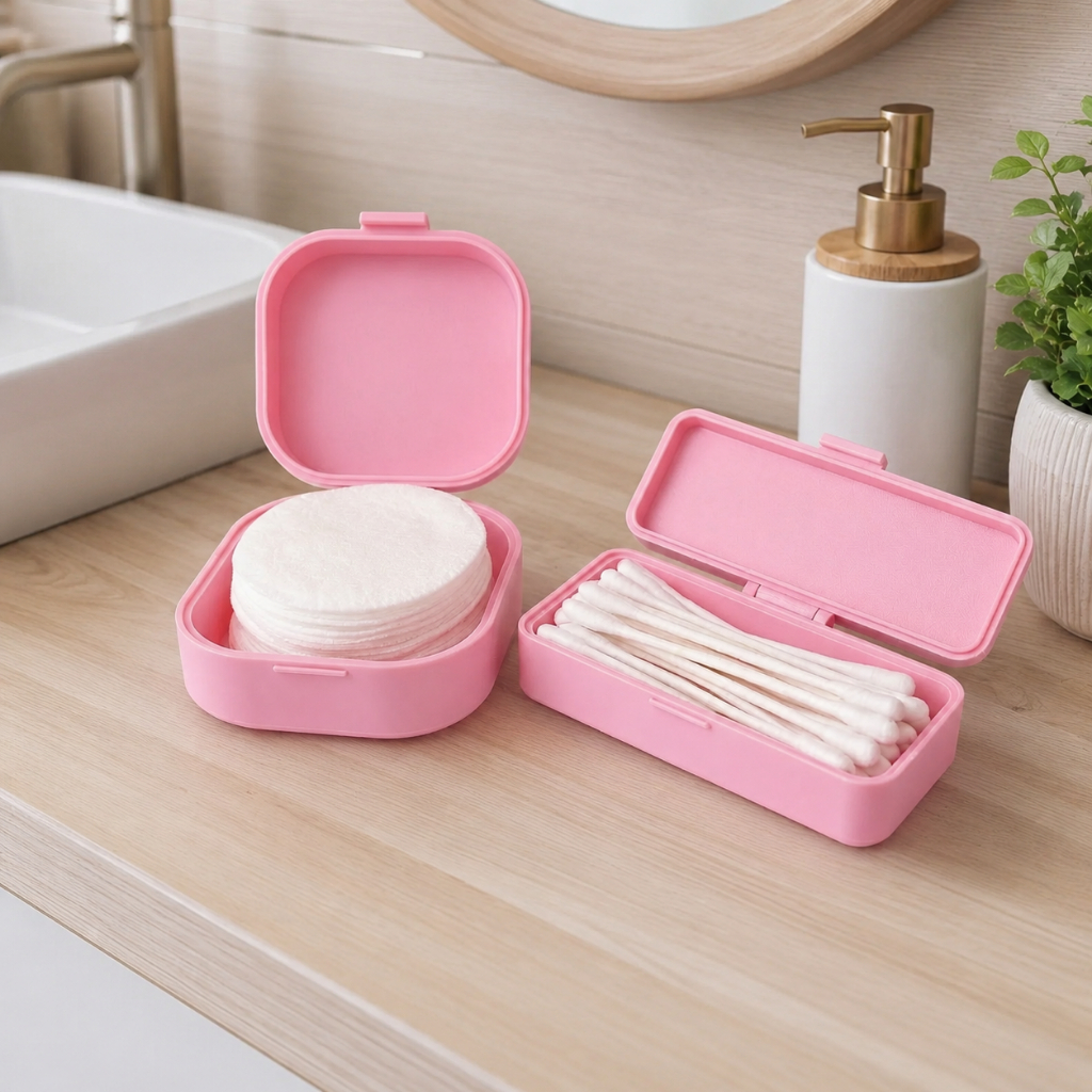 Kit Porta Cotonetes e Algodão para Viagem Organizador Compacto para Bolsa e Necessaire