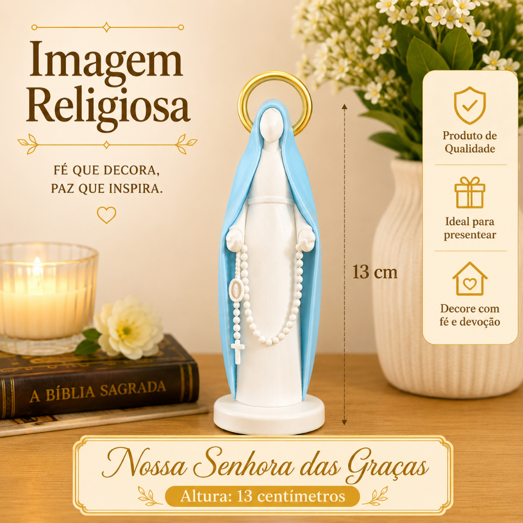 Imagem Nossa Senhora das Graças 13cm Decorativa Católica Presente Religioso