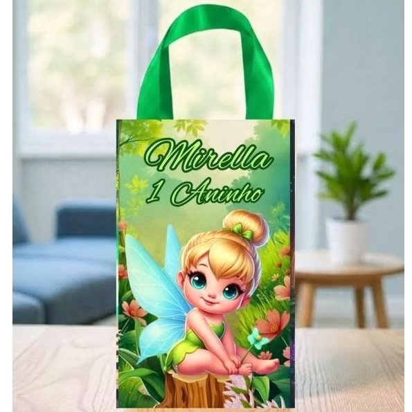 10 uni Sacolinha Sininho Baby Personalizada Com Nome e Idade/ Festa infantil/Lembrancinhas de aniversário/Pré Montada
