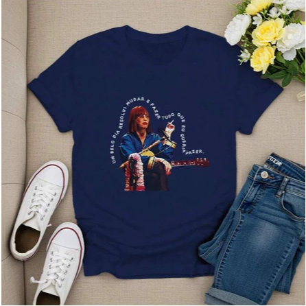 Camiseta Feminina T-shirt Estampada De Rita Musica " Um Belo Dia Resolvi Mudar " 100% Algodão Fio 30.1