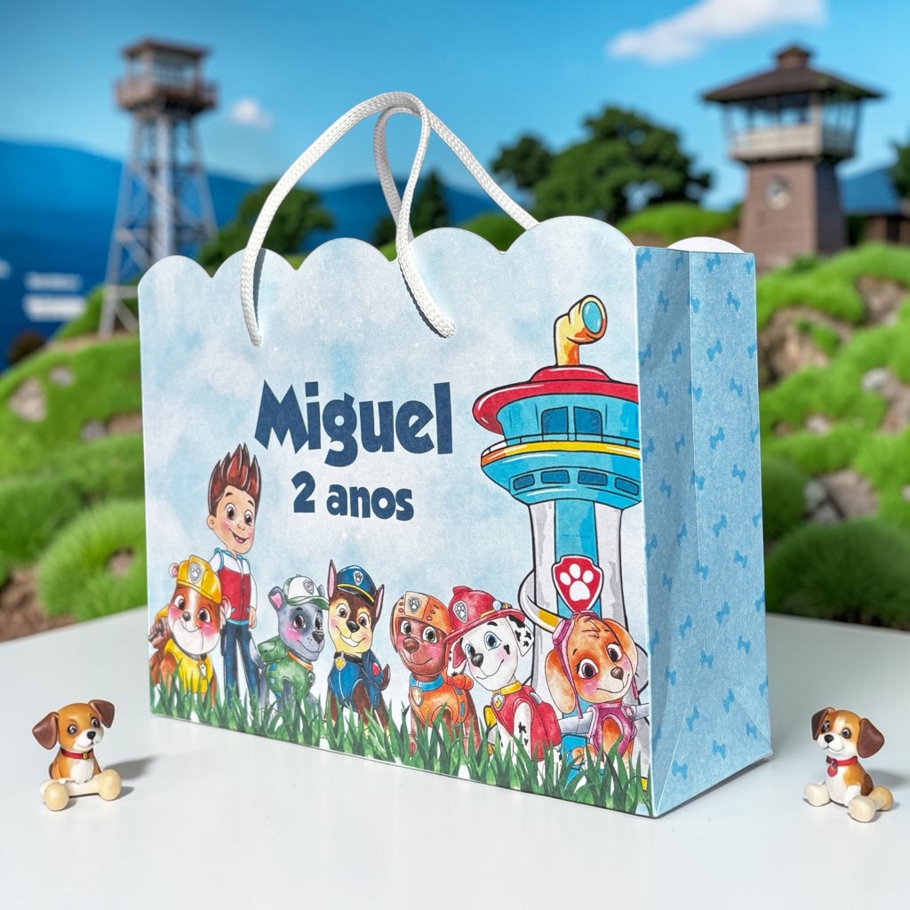 Sacolinha Surpresa Personalizada Patrulha Canina Aquarela (Pegue e Monte) Lembrancinha Festa Infantil Nome e Idade