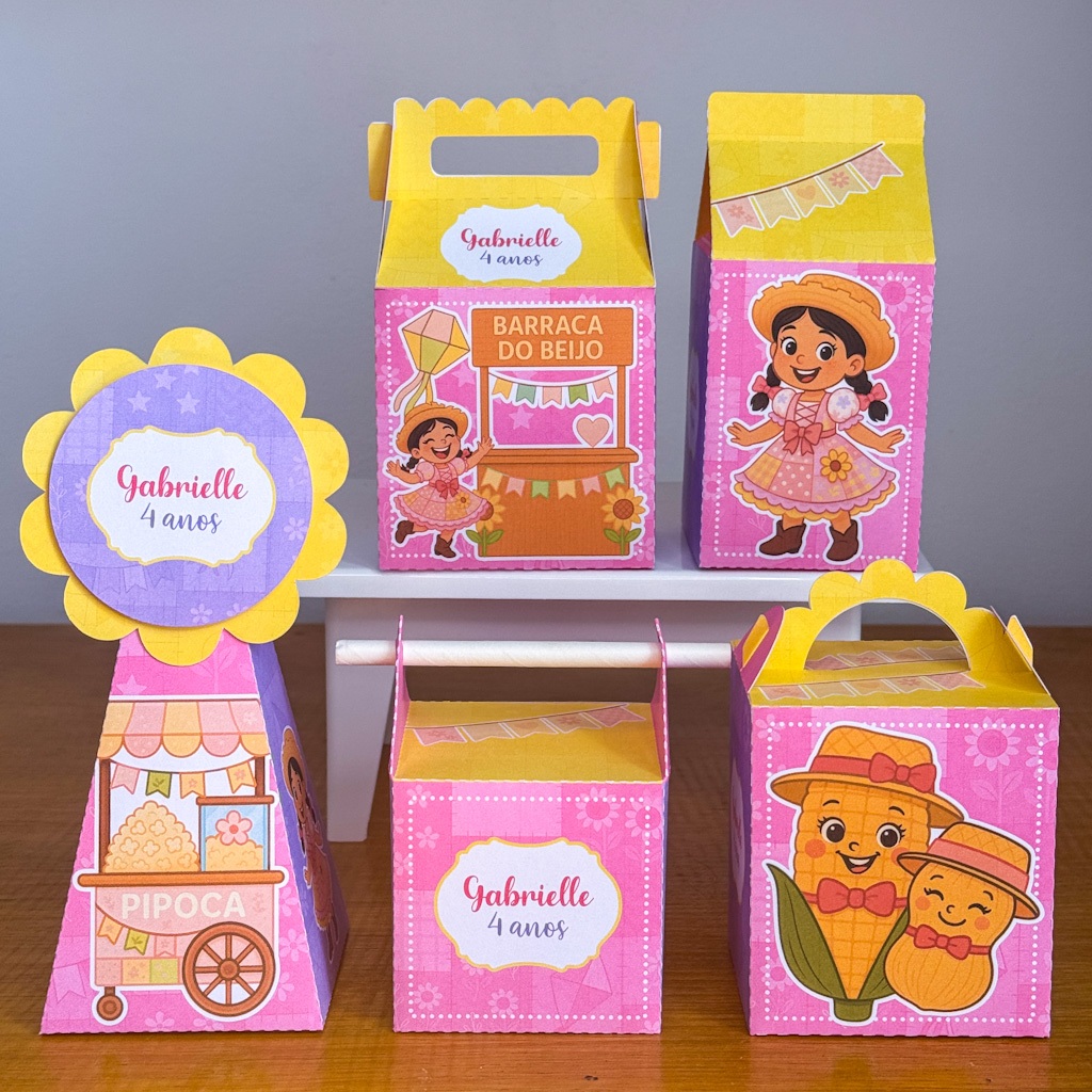 20 Caixinhas FESTA JUNINA MENINA - Caixinhas para decoração e lembrancinha de aniversário (qualquer tema)
