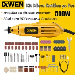 DEWEN Kit Micro Retífica 92 Peças Elétrica 500W 6Velocidade Variável para Polimento Retificação Lixar e Cortar