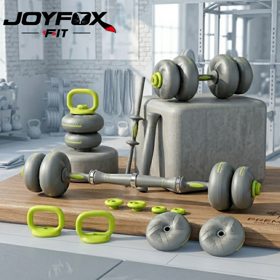 Kit Halteres 6 em 1 Ajustável 20kg Barra, Kettlebell e Flexão - Treino em Casa Completo
