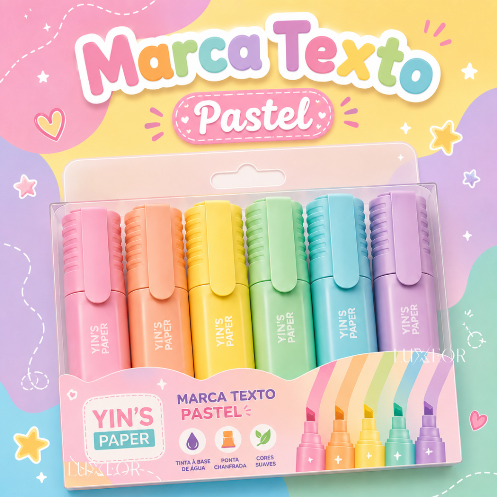 Marca Texto Tons Pasteis Kit 6 Unidades Caneta Grifadora Cute Estudo Escritorio Papelaria Fofa Neon