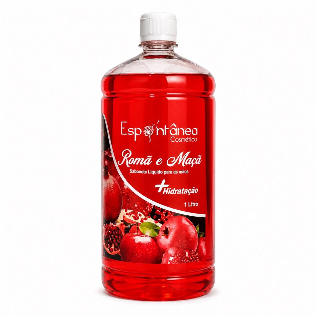 Sabonete Líquido Premium Romã e Maçã 1L com Aloe Vera Hidratante Espuma Cremosa Alta Viscosidade