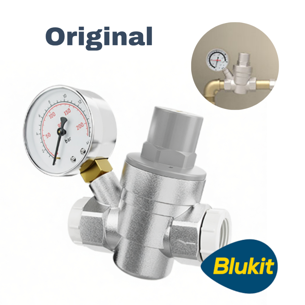 Valvula Redutora Pressao 1/2 E 3/4 Com Manômetro Blukit