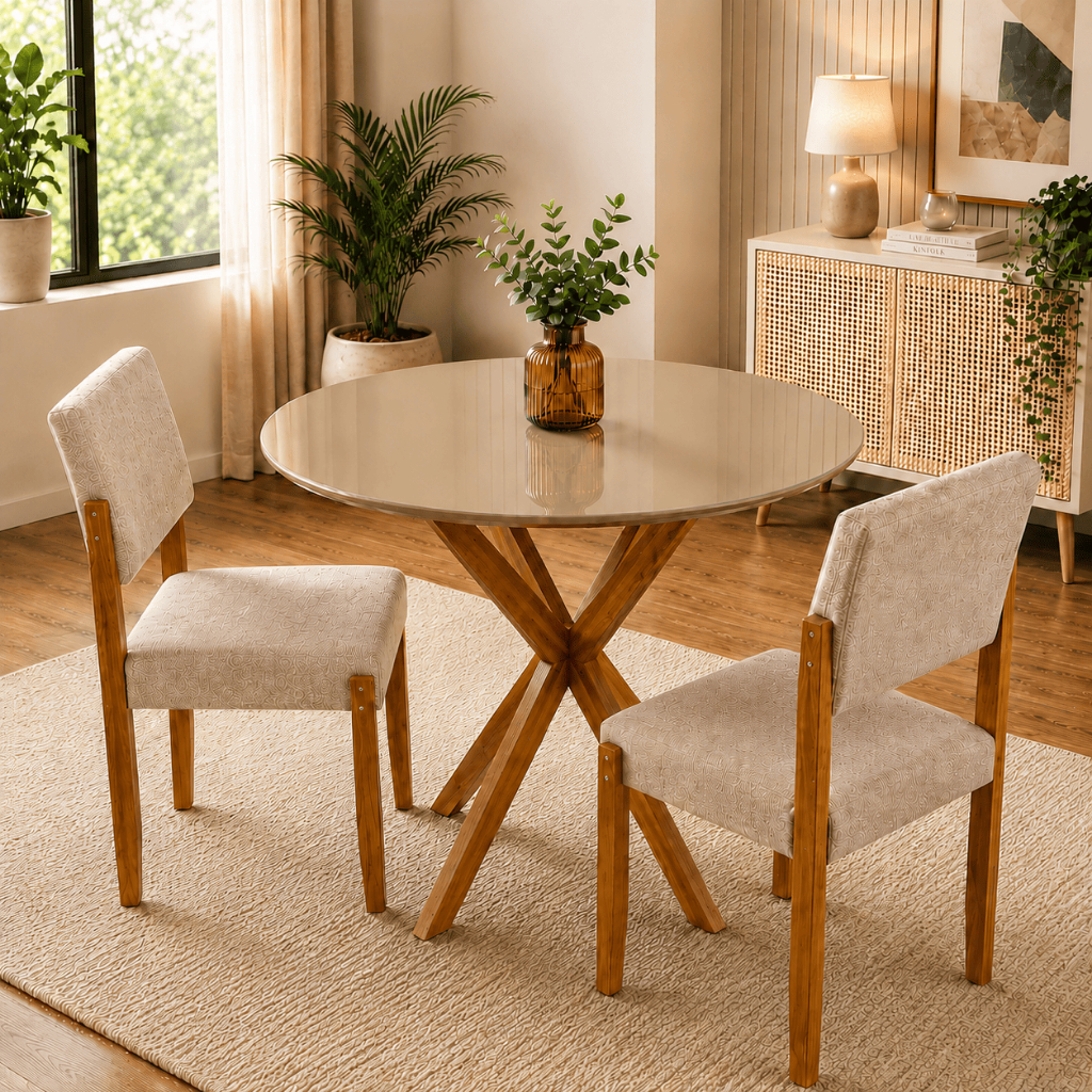 Conjunto 2 Cadeiras Jantar Viena Estofado Linho Elegante Pé Madeira Maciça Sala Jantar Cozinha
