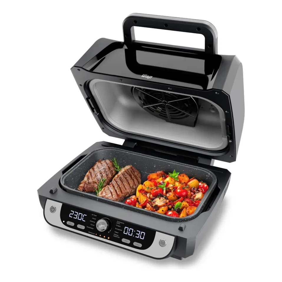 Fritadeira Elétrica Air Fryer Wap Cozinha Barbecue Com Painel Digital 12 Funções Preto E Cinza 127v