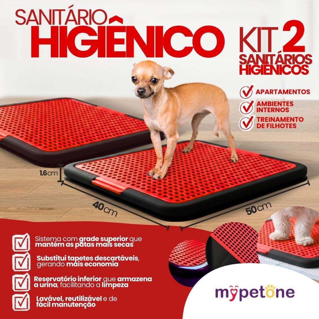 2 Tapete Sanitário Higiênico Lavável Educa Pet Xixi Cães Mypetone Azul Vermelho