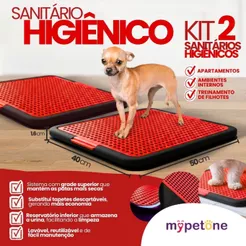 2 Tapete Sanitário Higiênico Lavável Educa Pet Xixi Cães Mypetone Azul Vermelho