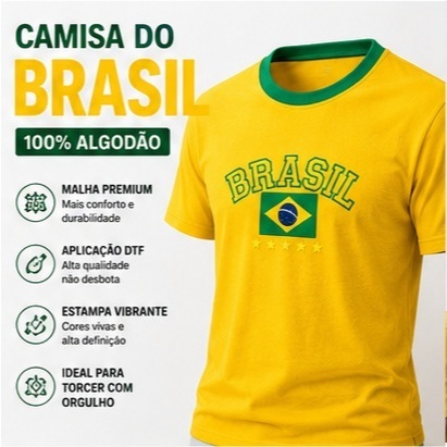 Camisa Brasil 100% Algodão Camiseta Seleção Brasileira Copa Mundo Premiun Conforto