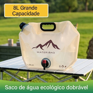 Saco de Água 8L com Torneira Dobrável Portátil para Camping Viagem e Atividades ao Ar Livre