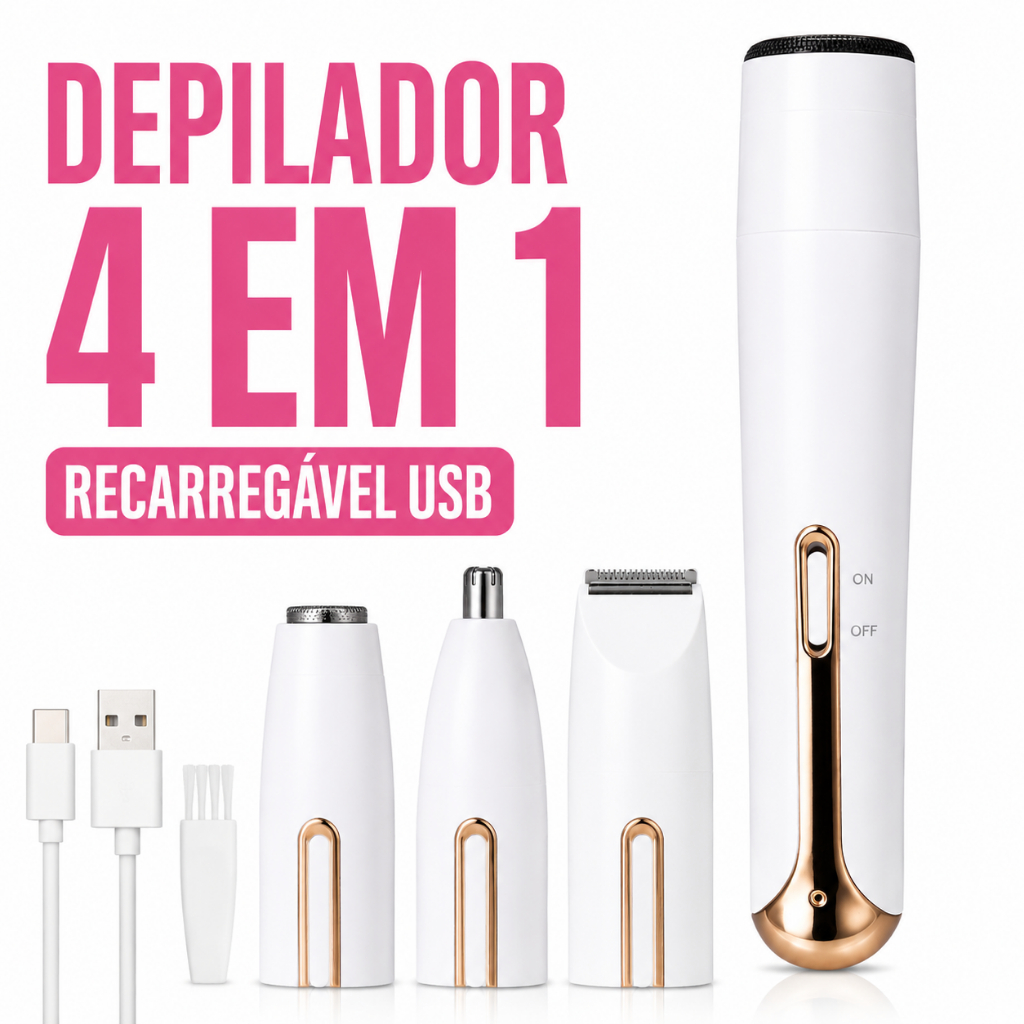 Depilador Elétrico Feminino 4 em 1 Recarregável USB para Rosto,