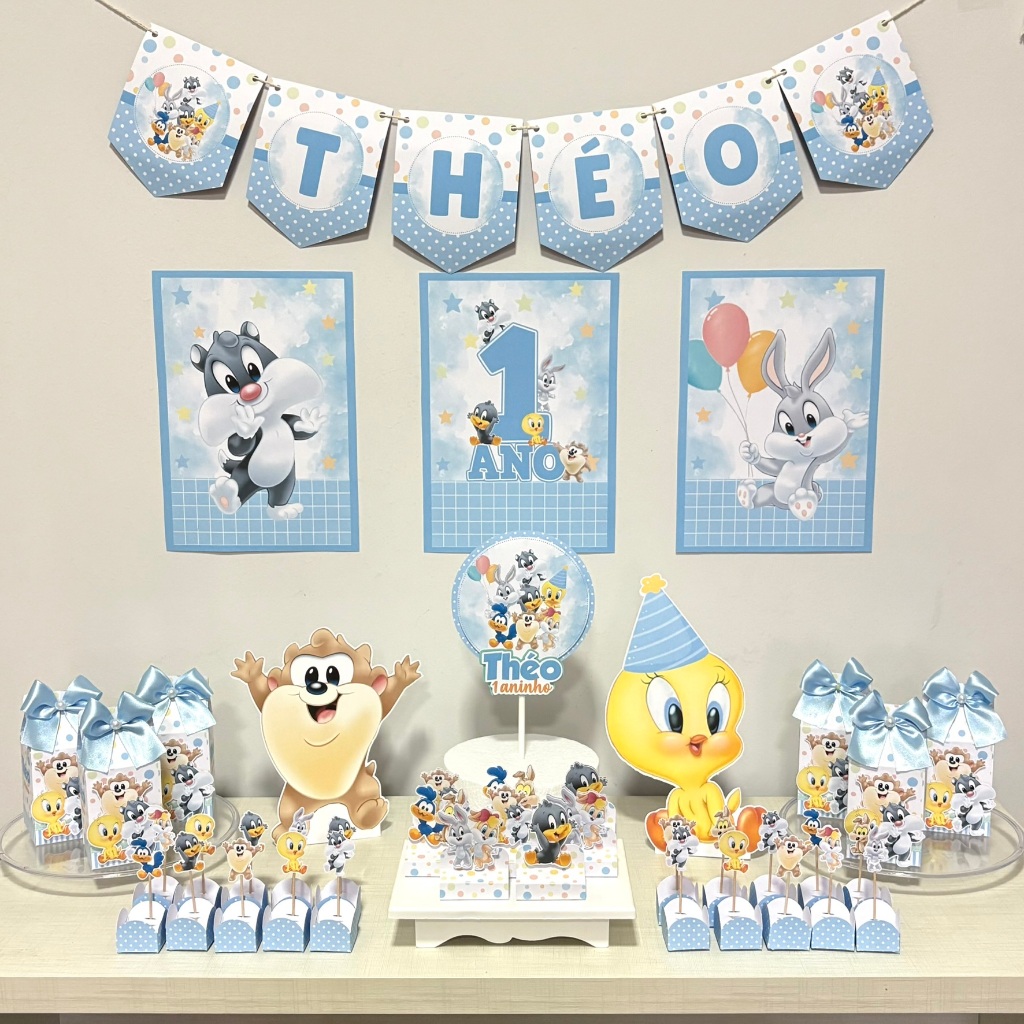 Kit Festa Baby Looney Tunes Personalizado/Kit Só um Bolinho/Lembrancinha/Decoração/Aniversário/Mesversário/Chá Bebê