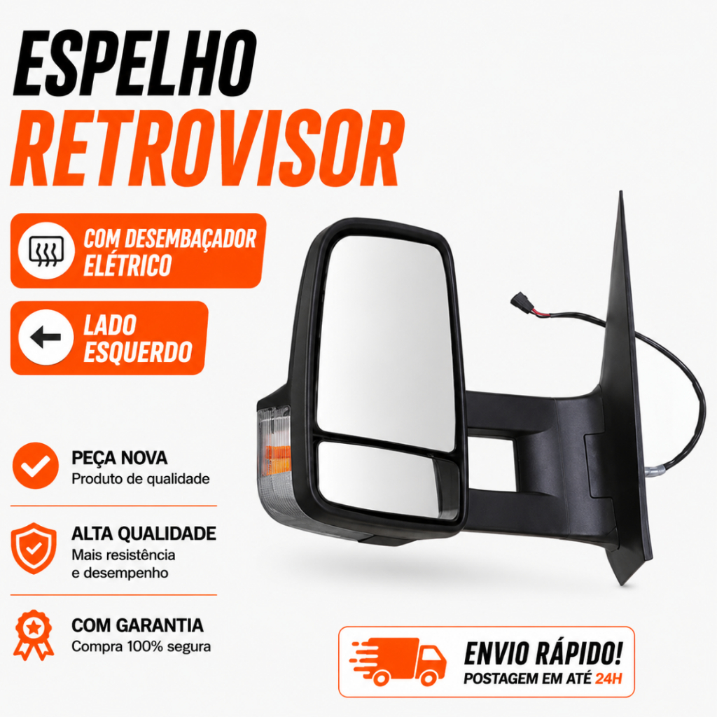 Espelho Retrovisor Com Desembaçador Eletrico - Lado Esquerdo - Sprinter Cdi 311/ 313